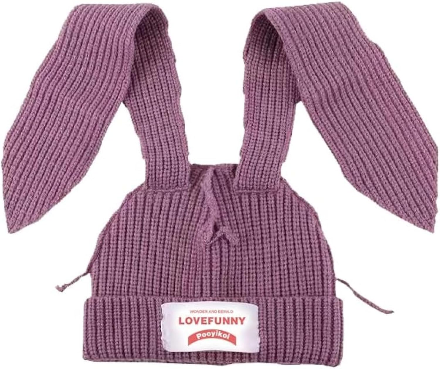WOMGKDA Knit Beanie Hats for Women Men Cute Bunny Long Ears Plush Fluffy Soft Winter Cap Warm Knit Rabbit Crochet Outdoor Slouchy Hat, Purple, One Size