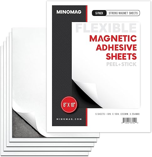 Minomag Hojas magnéticas de 8 x 10 pulgadas con respaldo adhesivo, 5 piezas  Hojas magnéticas cortadas a medida para manualidades, fotos, sellos,