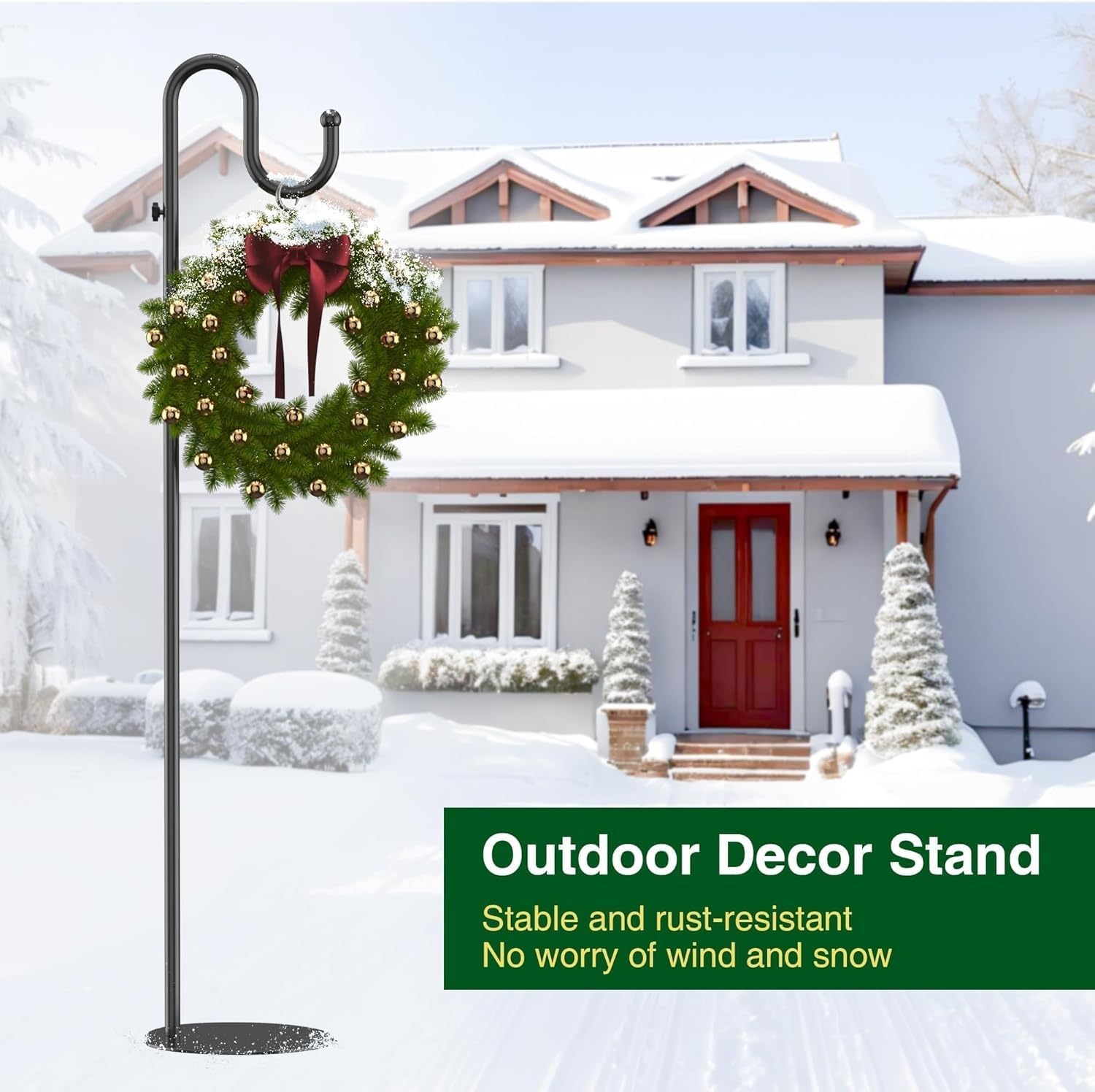 74" Adjustable Shepherd's Hook Stand, Heavy Duty Metal Pole Holder, 20 LBS Capacity, Free Standing for Hanging Bird Feeders Plants Lanterns Wreath Wind Chimes, Indoor Outdoor Use
