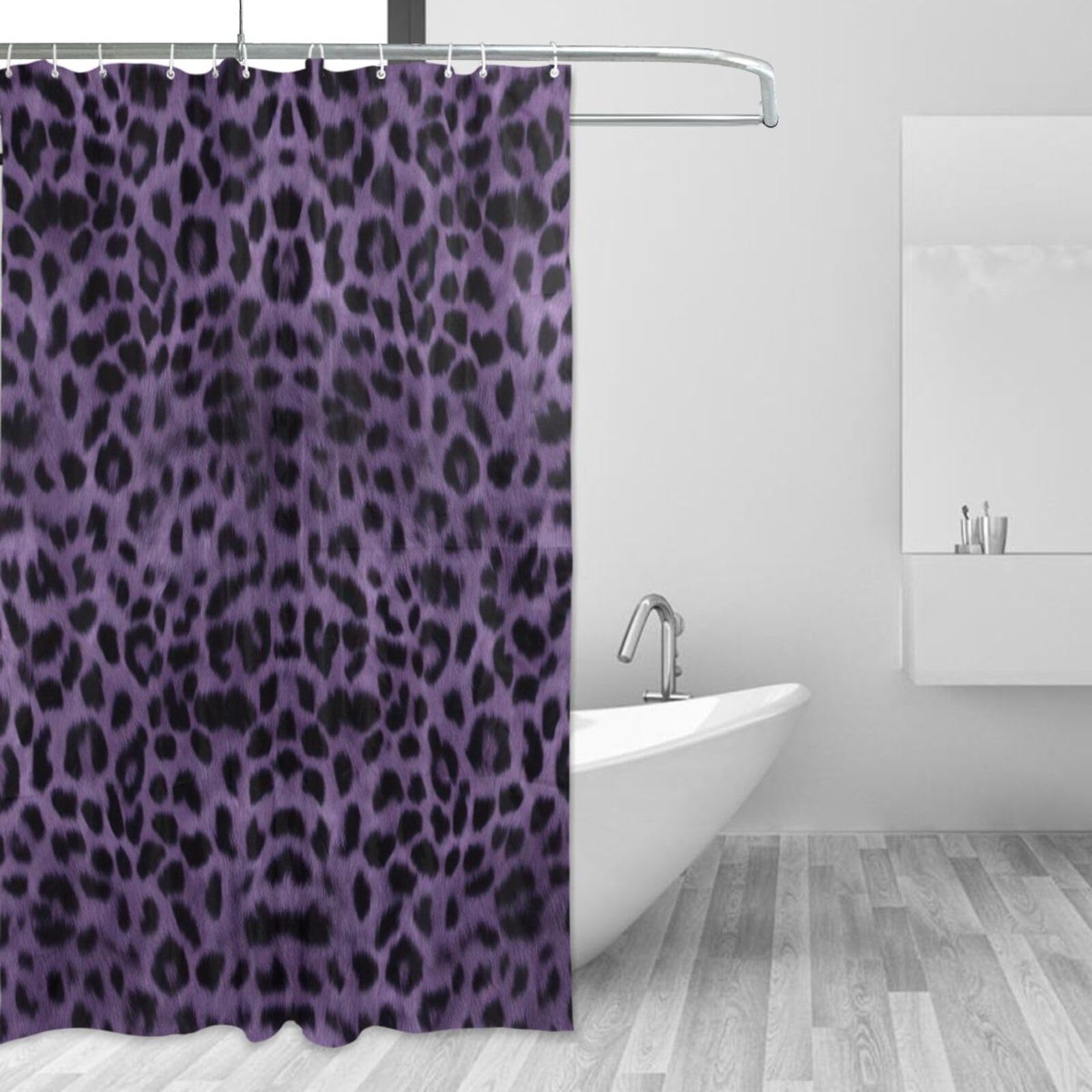 Rideau de douche imperméable léopard violet en tissu résistant lavable 157 x 183 cm