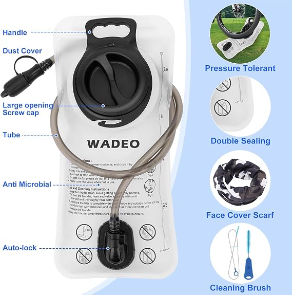 WADEO Hydration Bladder 2L, Leakproof Water Bladder, Cleaning Kit Included