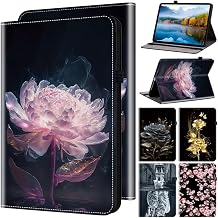 Case for Amazon Fire HD10 2023/HD 10 2024 Features Card Holder, Multi-Angle Kickstand & Golden Art Design, Slim Protective Folio Cover - Peony