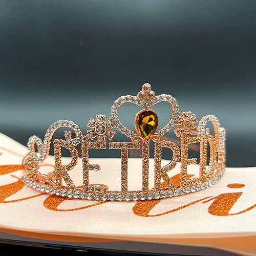 Miniatura 5 de Decoraciones de fiesta de jubilación, regalos de jubilación para mujeres, juego de tiara y banda de jubilación, corona de cristal con purpurina de