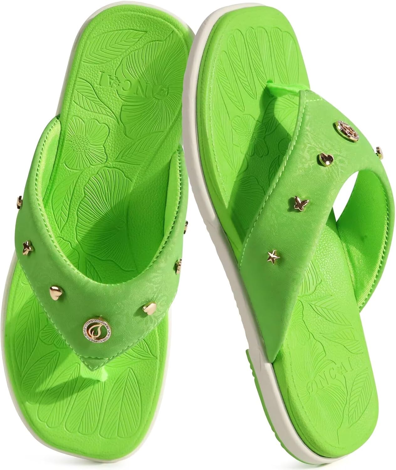 ONCAI Women's Flat Studded Flip Flops Summer Beach Trendy Dressy Walking Sandals with Outdoor Rubber Sole US Size 6-11