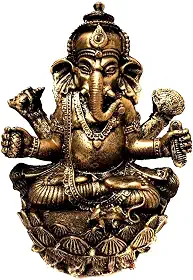 Estátua de Ganesha Flor de Lotus Dourada Resina 15cm