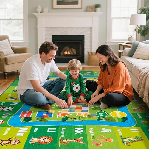 Miniatura 6 de Alfombra ABC de 3 x 5 pies, alfombra para niños para sala de juegos, aula, dormitorio, tapete de juego educativo con números y formas del alfabeto,
