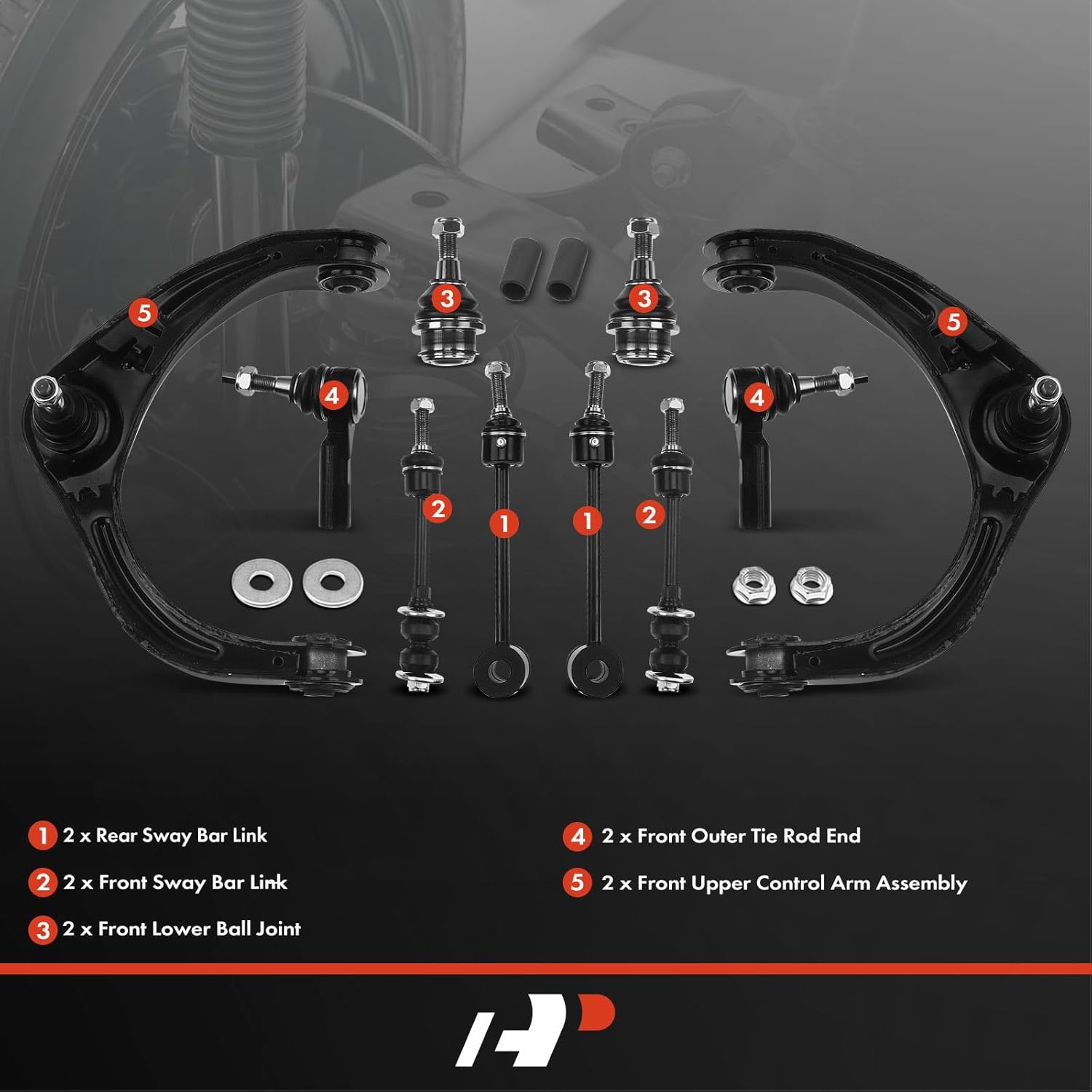 A-Premium Set of 10, Front Upper Control Arm, Lower Ball Joint, Outer Tie Rod End, Front & Rear Sway Bar Link, Compatible with Dodge Ram 1500 2006-2007, RWD Only