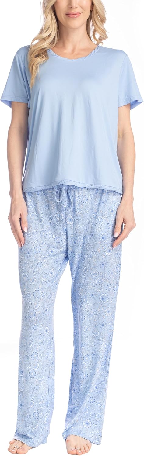 MUK LUKS Womens Short Sleeve Pajama 2-Piece Set, Super Soft, T-Shirt and Pants, Garden Party, Conjunto de Pijama