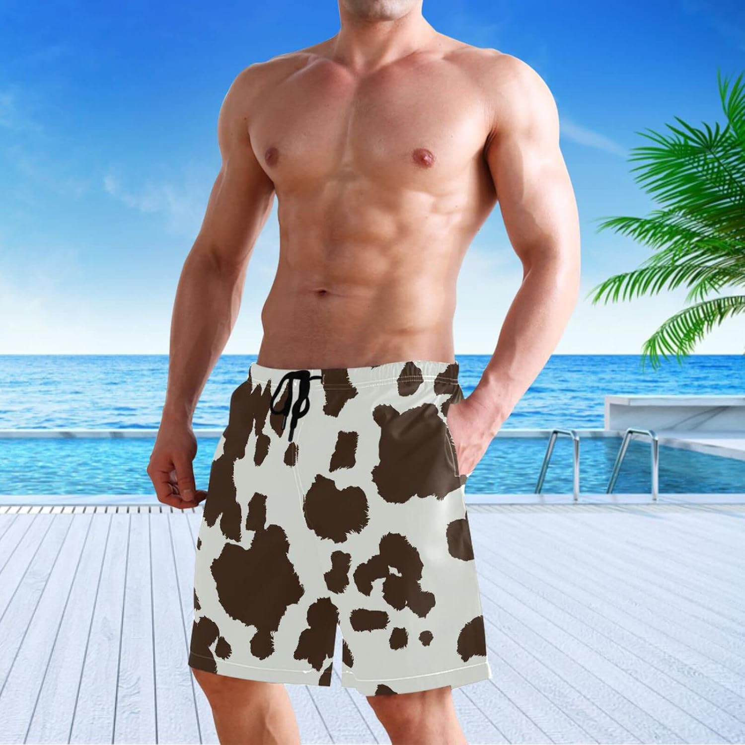 visesunny Stylish Summer Mens Swim Trunks Quick Dry Beachwear Sports Swim Board Shorts Holiday Party Bathing Suits