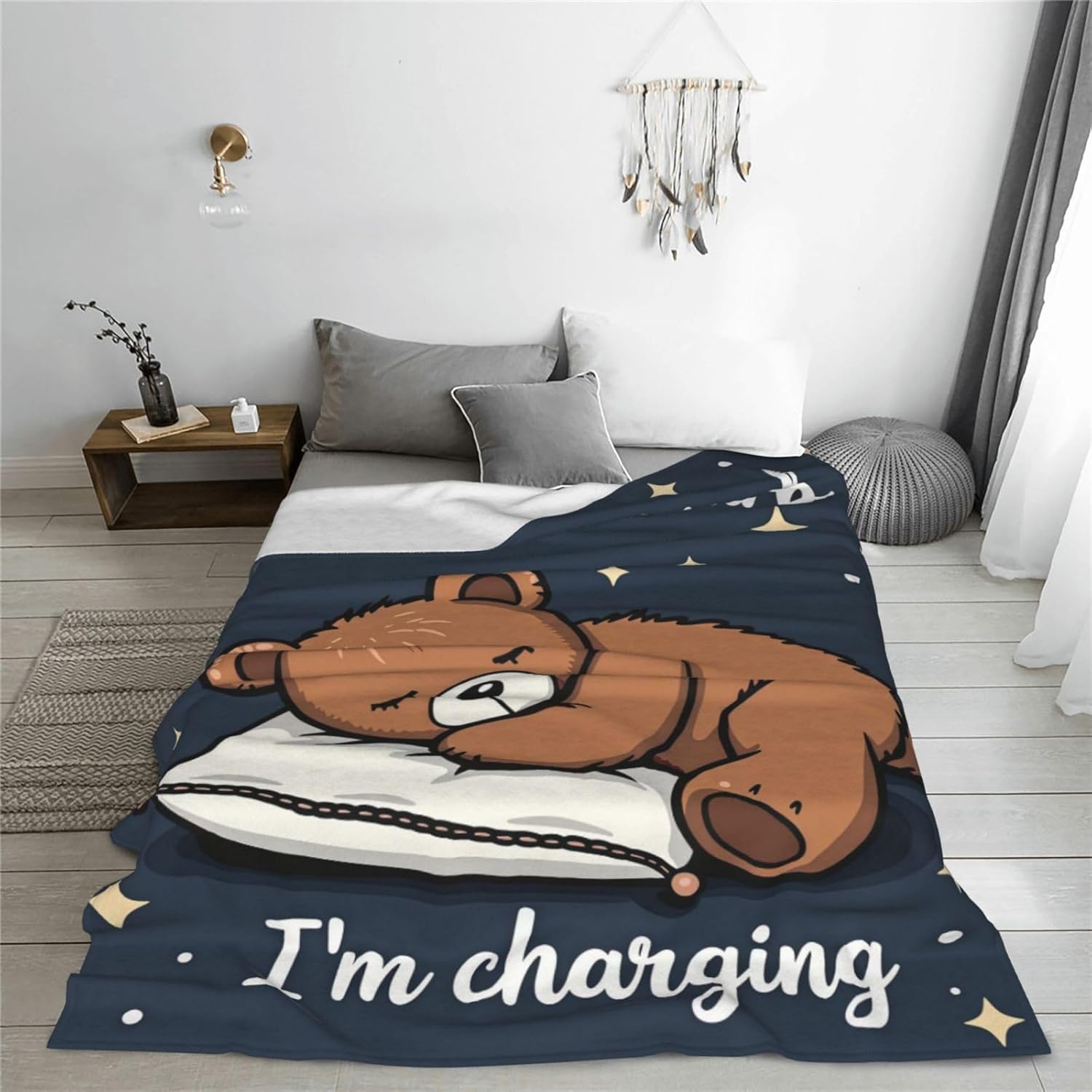 Cute Bear Throw Blanket, Bear Lovers Gifts Blanket, for Couch, Bed, Travel & Outdoor, Cozy Fluffy Fuzzy Blankets for Women Men 80''x60''