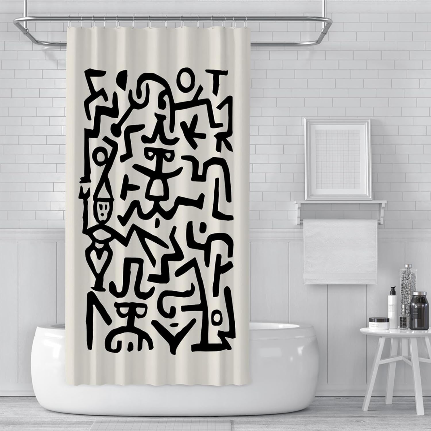 Black and White Shower Curtain Liner with Hooks Minimalist Doodle Cartoon Bath Curtains Machine Wash for Urban Modern Boys Girls Bathroom W72xL96in