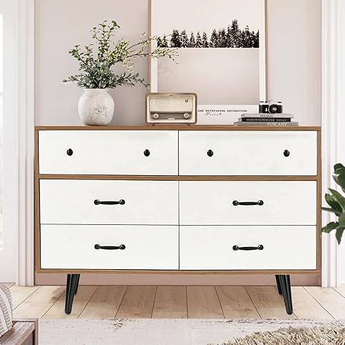 Cómoda blanca de 6 cajones para dormitorio cómoda moderna con cajones anchos y asas de metal cómoda de madera para dormitorio de niños sala de estar