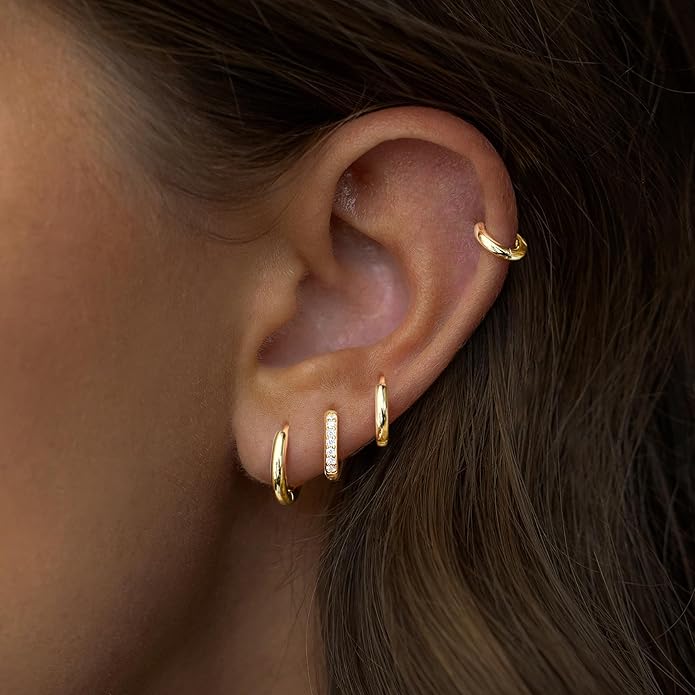 Aretes Huggie Hoop Pequeños Hipoalergénicos Chapados en Oro 14K miniatura 3