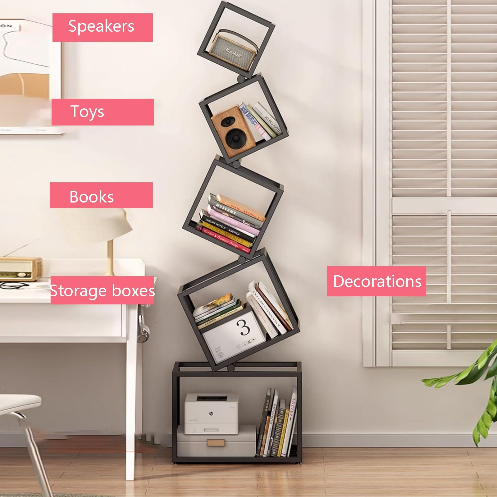 Book Shelf,Metal Tower for Small Spaces ， Modern Vertical Bookshelf, Multipurpose Corner Tall, Invisible Floating, Display for Home Office(55 * 25 * 156cm)
