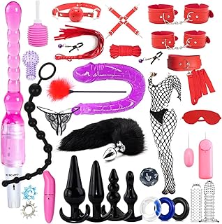 BOXIFA BDSM Restraints Sex Toys 32 Pcs Bondage Restraints Kits Crops Anal Plug Set Butt Plug Anal Plug Sex Toys Vibrator Anal Dildo BDSM Toy Kit for Women and Men