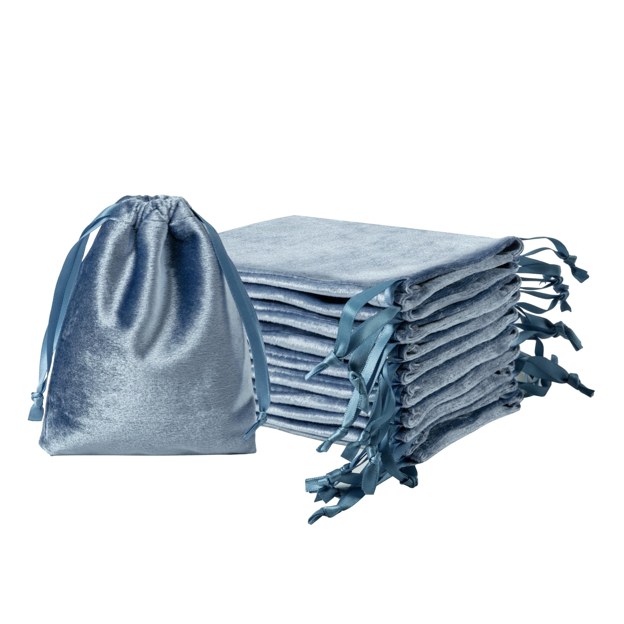 QIANF 12pcs Dusty Blue Velvet Drawstring Bags 3x4 inches Small Velvet Cloth Gift Bags Jewelry Pouches for Storage Wedding Party Favor Christmas — image 1