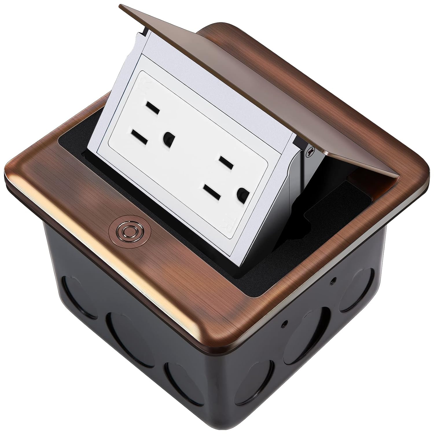 Vagueior Pop-Up Floor Box Kit, Waterproof Electrical Outlet Cover Box, Hidden GFCI Outlet & 20A Tamper-Resistant Receptacle Outlet with Slow Elastic Damping, ETL Certified, Metallic