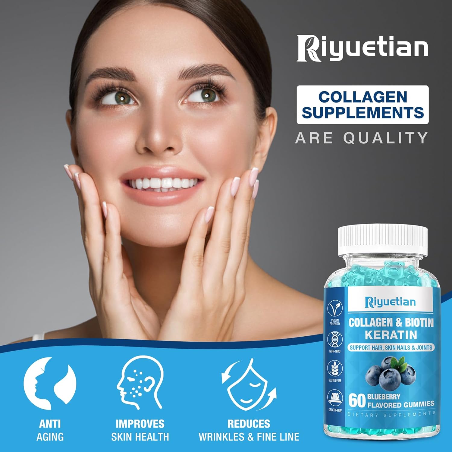 Biotin Gummies 15000mcg with Collagen for Adults Women & Men - Hair, Skin & Nails Gummies with Biotin - Collagen for Woman - Vegan, Non-GMO, Hair Vitamins - 60 Count, 1 Pack - Image 4