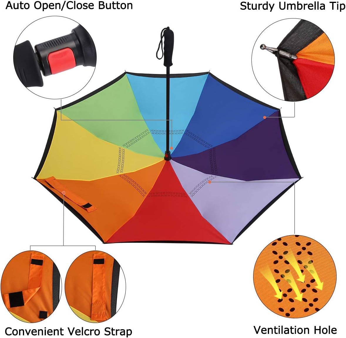 G4Free Windproof Upside Down Double Layer Inverted Reverse Umbrella UV Protection for Women