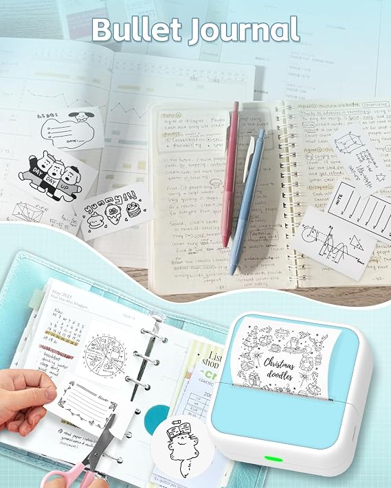 Sticker Printer - Mini Printer with Stickers, Bluetooth Inkless Printer, Sticker Maker, Mini Photo Printer, Portable Thermal Printer for iPhone, Impresora Portátil for Notes, Journal, DIY, Kids Gift