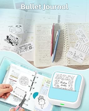 Sticker Printer - Mini Printer with Stickers, Bluetooth Inkless Printer, Sticker Maker, Mini Photo Printer, Portable Thermal Printer for iPhone, Impresora Portátil for Notes, Journal, DIY, Kids Gift