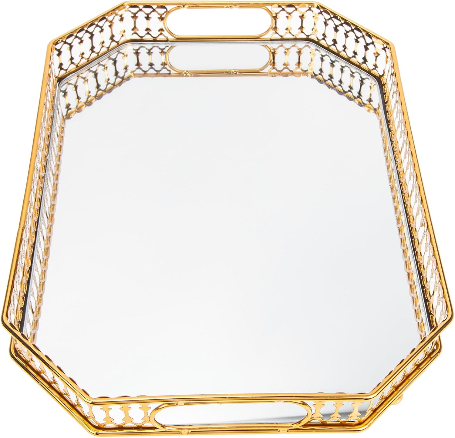 Amosfun Metal and Glass Multi-Purpose Vanity Tray Bathroom Storage Plate for Toiletries and Jewelry Organizer, Sturdy Metal Bathroom Plate for Countertop Use