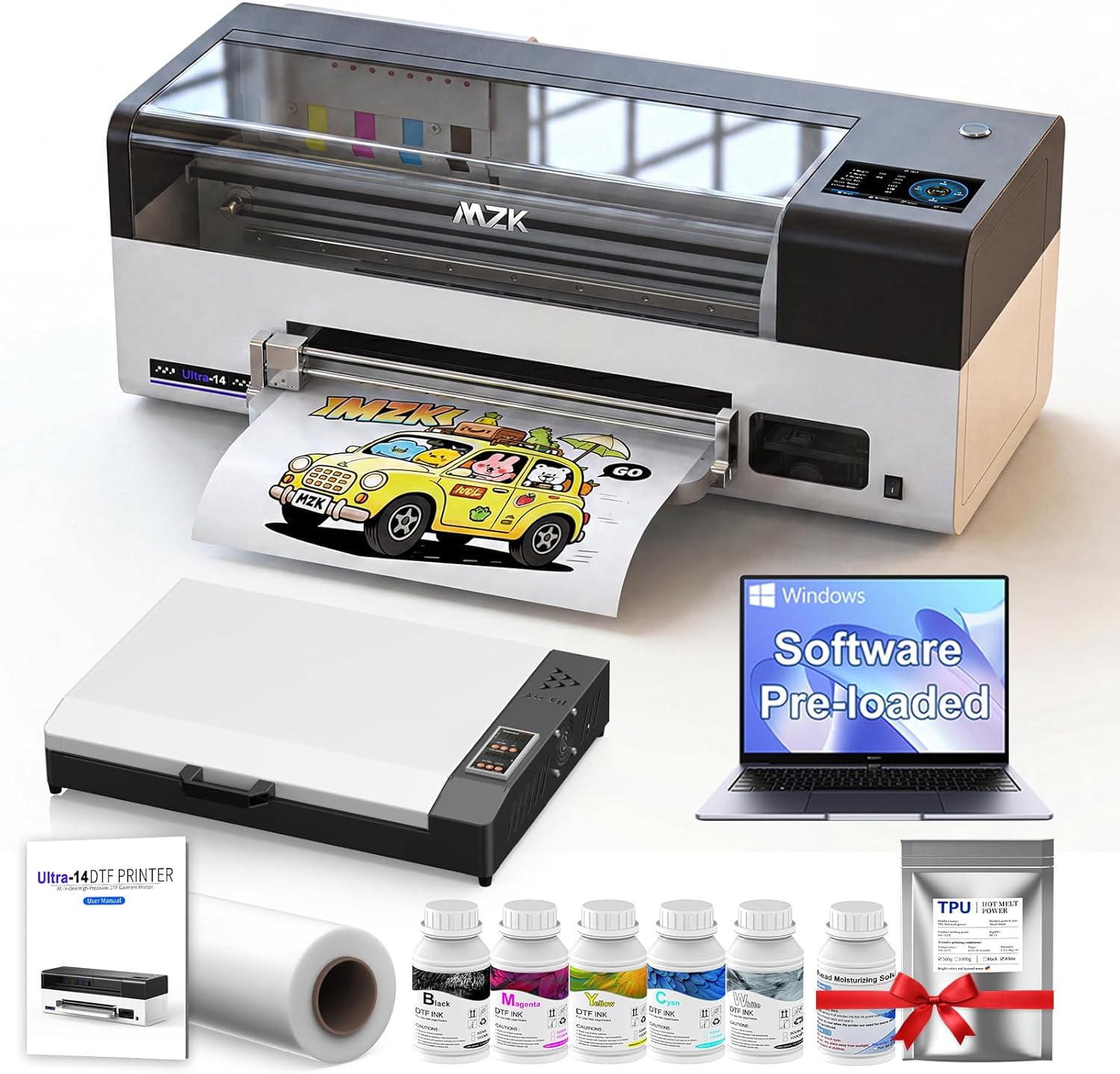 MZK 14'' A3 Plus F1080 DTF Printer,One-Click Printhead Moisturizing,Auto-Maintenance Cleaning,Smart Touchscreen,Ink Anti-Cloged Desig,High Speed DTF Machine for Multi-Fabric, 2-Year Ink Included