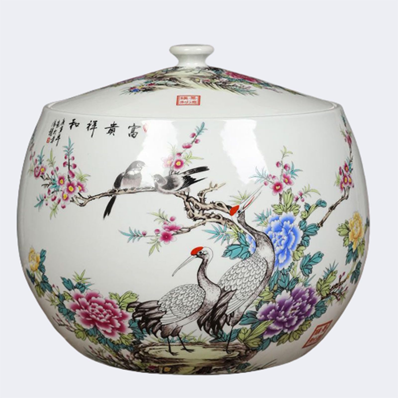 Chinese ceramic rice jar, ceramic rice jar with lid, ceramic rice bucket, household ceramic rice container, grain dispenser, airtight ceramic rice bin, airtight storage container for food storage