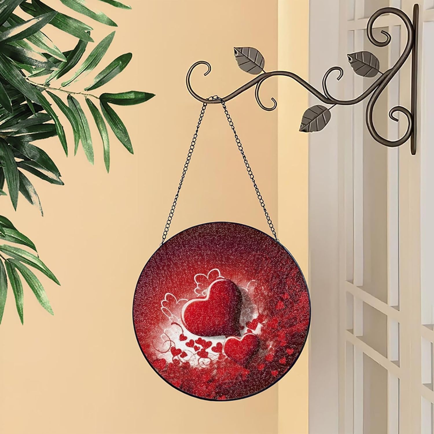 Stained Glass Window Hanging 10in（25cm）, Valentine Day Sun Catchers Indoor Window, Stained Glass Suncatcher Ornament with Metal Chain, Wall Art Home Decor Gift for Women Mother's Day