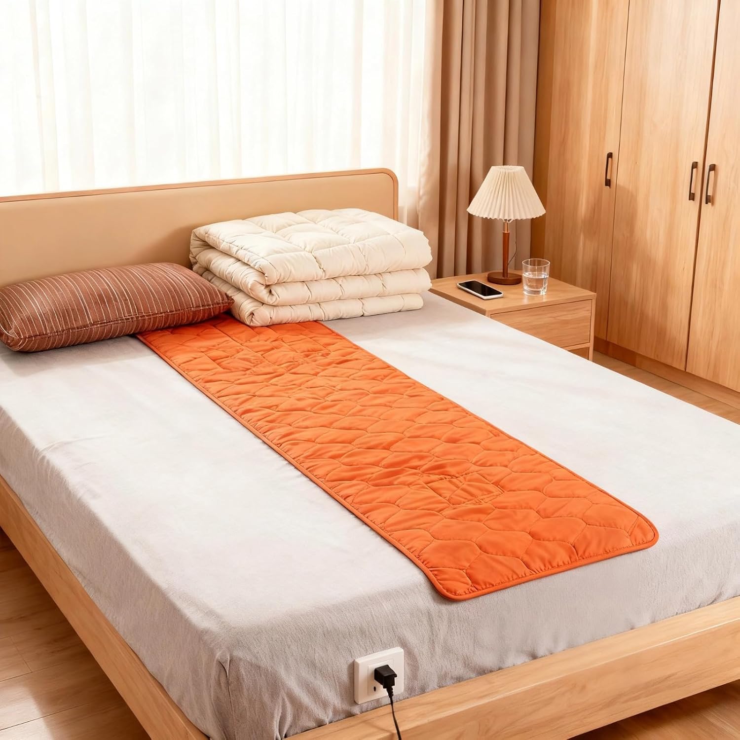 Usb Heated Sleeping Pad 78.7 X 24.4 In, 3 Heat Settings For Indoor And Outdoor Use, Foldable Electric Heating Pad, Lightweight With Storage Bag, Bright Orange