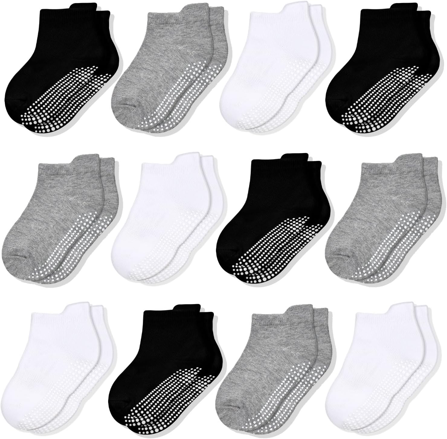 ELUTONG Non Slip Toddler Socks 12 Pairs Ankle Socks with Grips for 0-7 Years Toddlers Baby Infant Kids Girls Boys
