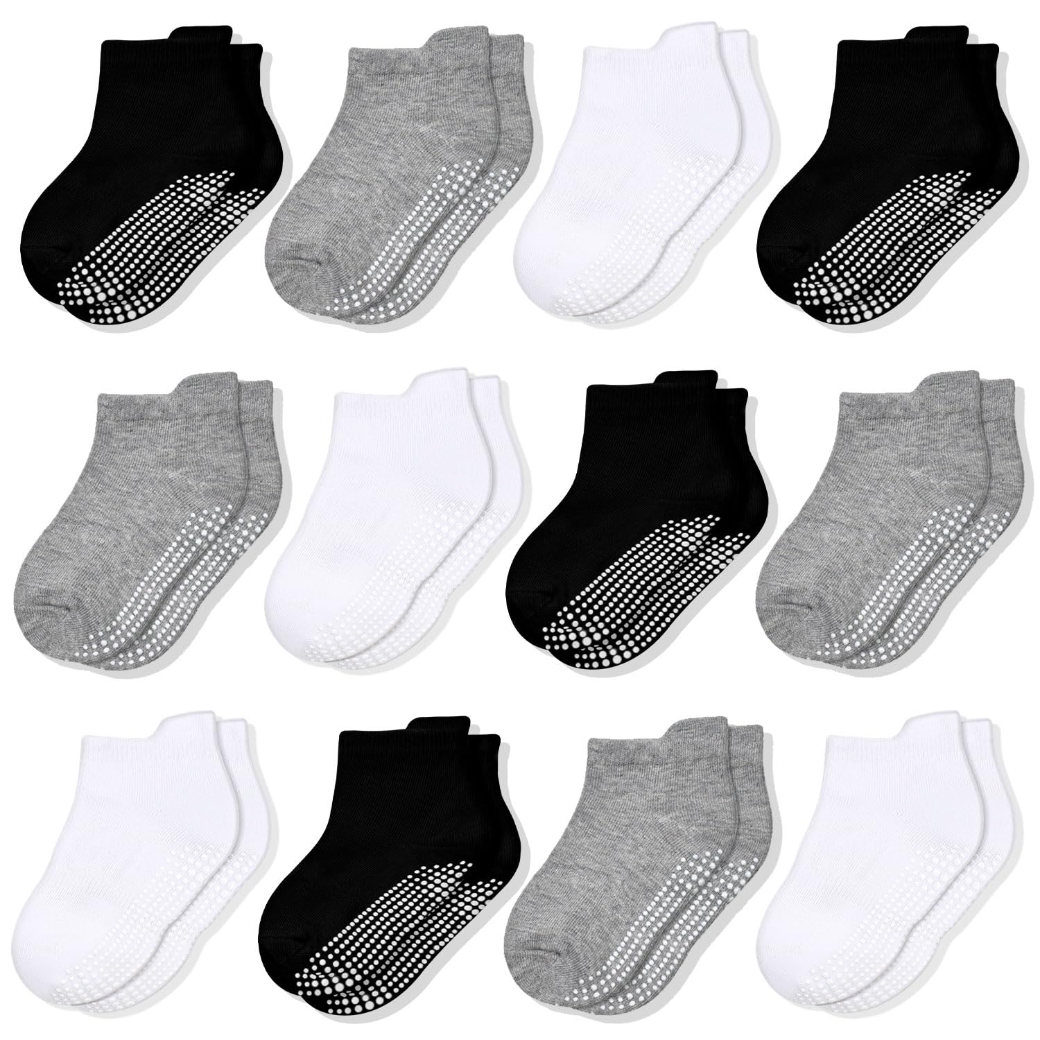 ELUTONG Non Slip Toddler Socks 12 Pairs Ankle Socks with Grips for 0-1 Year Toddlers Baby Infant Kids Girls Boys