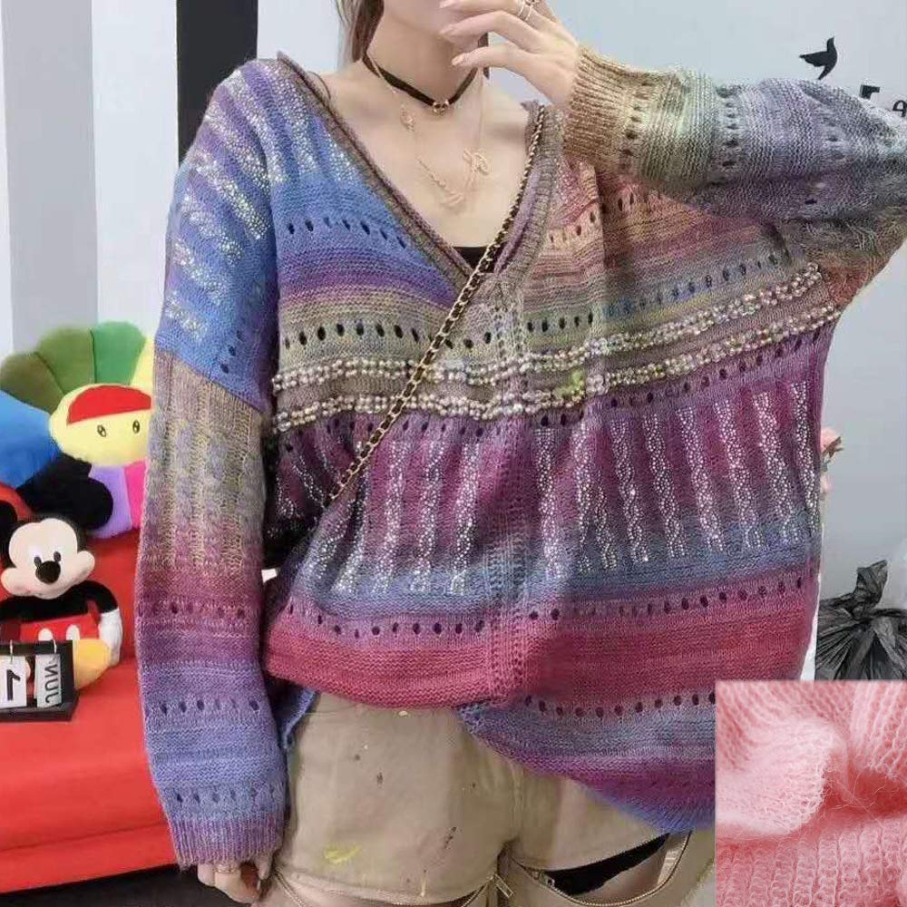 6 madejas Angola Mohair hilado, lana de angora de pelo largo, hilo de cachemira para hacer punto de bricolaje bufanda de ganchillo suministros de hilo de 300 g (azul marino)