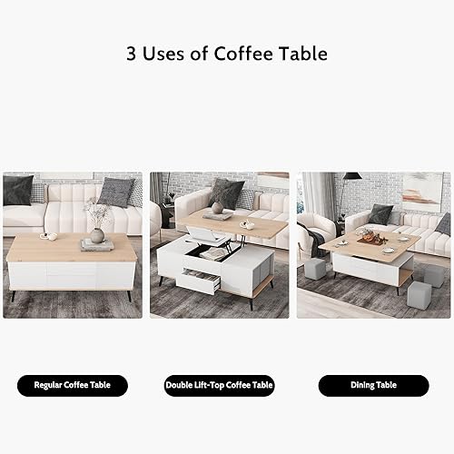 Miniatura 33 de Mesa de centro moderna con 2 cajones de almacenamiento y estantes de exhibición, mesa de cóctel rectangular con luces LED de 16 colores, ideal para