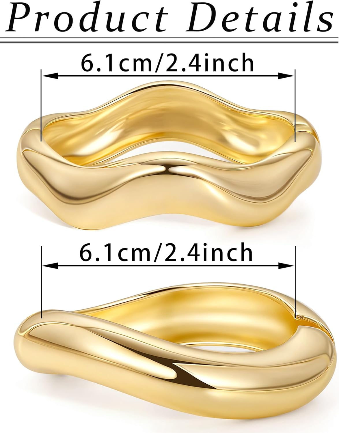 2Pcs Gold Bangle Bracelets for Women 14K Gold Plated Wide Chunky Cuff Bracelets Trendy Minimalist Open Hinged Irregular Stack Bracelet Jewelry Gifts - Image 4