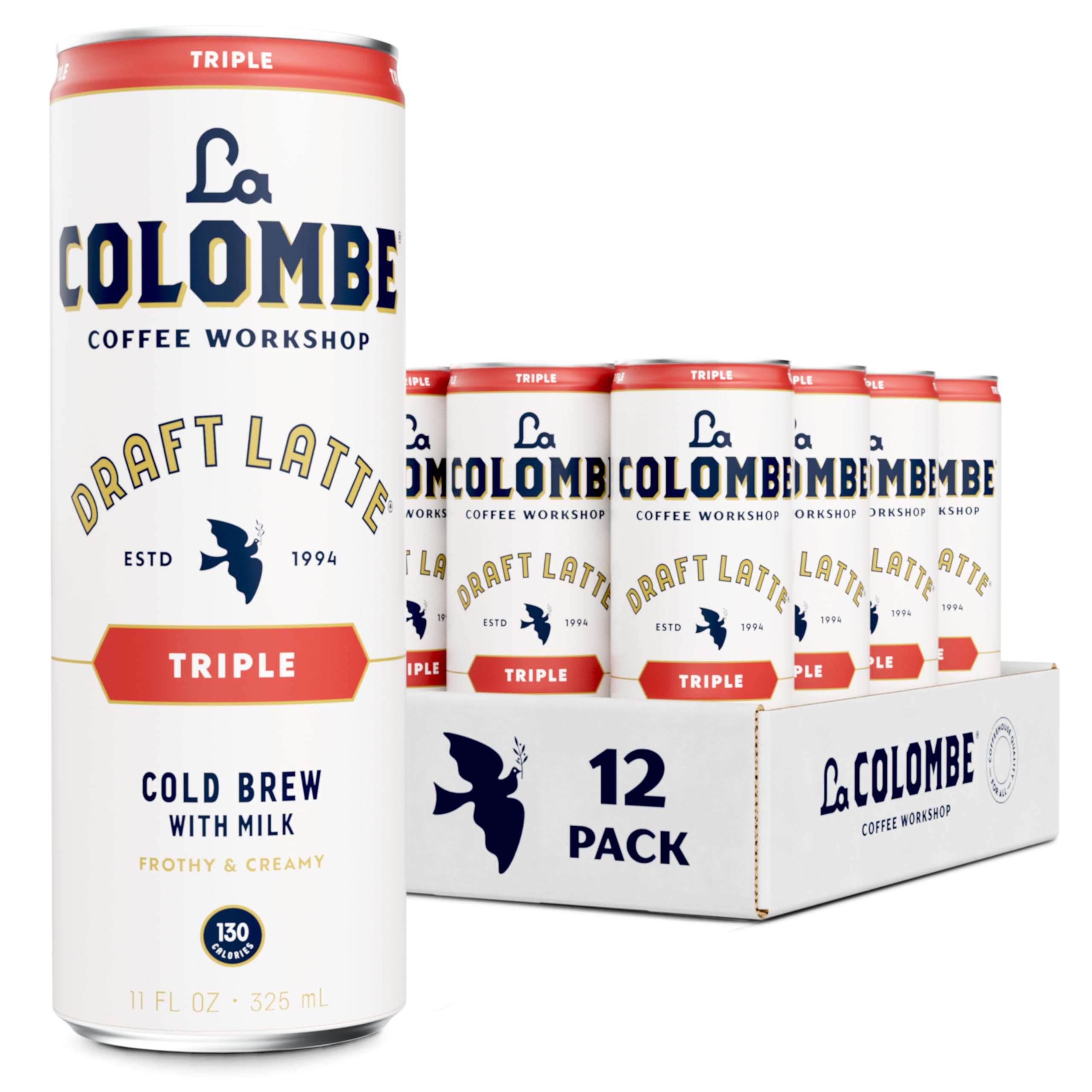 La ColombeCoffee, Triple Draft Latte, 11 fl oz Cans (Pack of 12), Coffeehouse Quality Cold Brew, Specialty Grade Coffee Beans, Ready-to-Drink On-the-Go