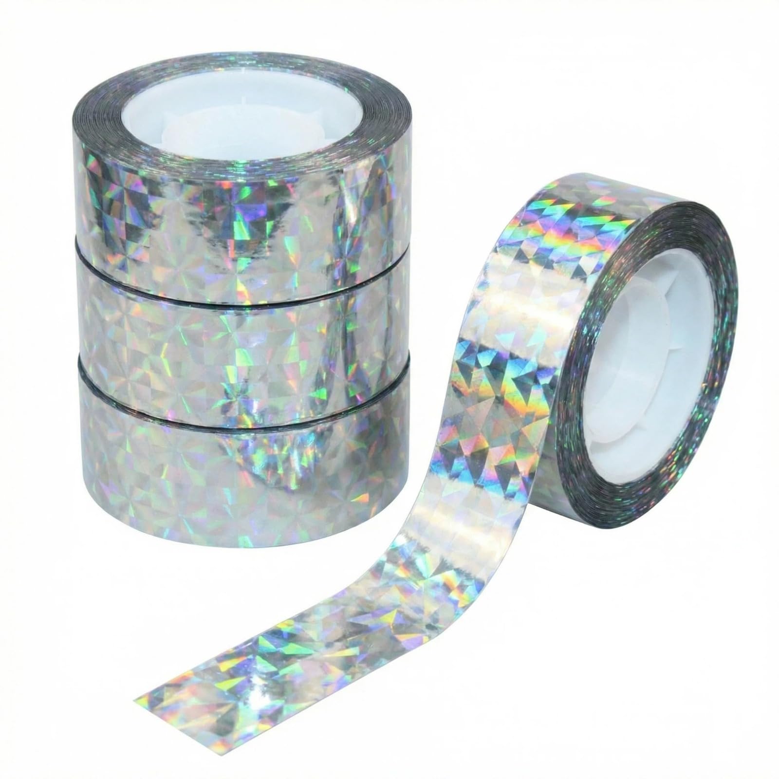 Bird Scarer Reflective Tape 2.4cmx80m Double Sided Holographic Bird Scare Repellent Tapes Garden & Crop Protection Flash Tape Birds Deterrent Devices for Pigeon Crows Gulls Swallows Starlings (4Rolls)