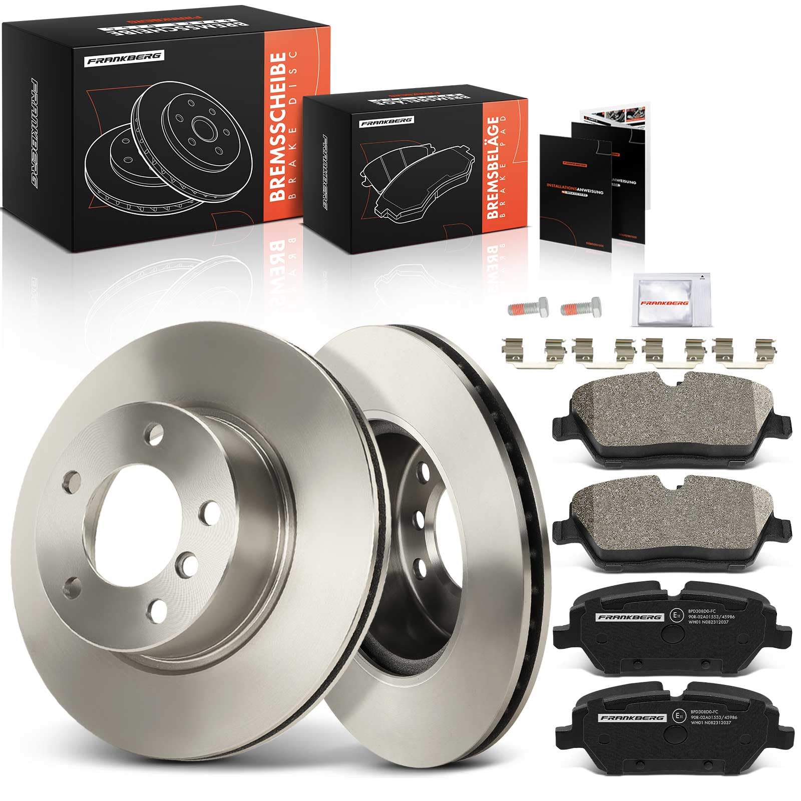 Frankberg 2 discos de freno + 4 pastillas de freno | Compatible con: Serie 1 Convertible E88, Serie 1 E81, Serie 1 Coupé E82, Serie 1 E87