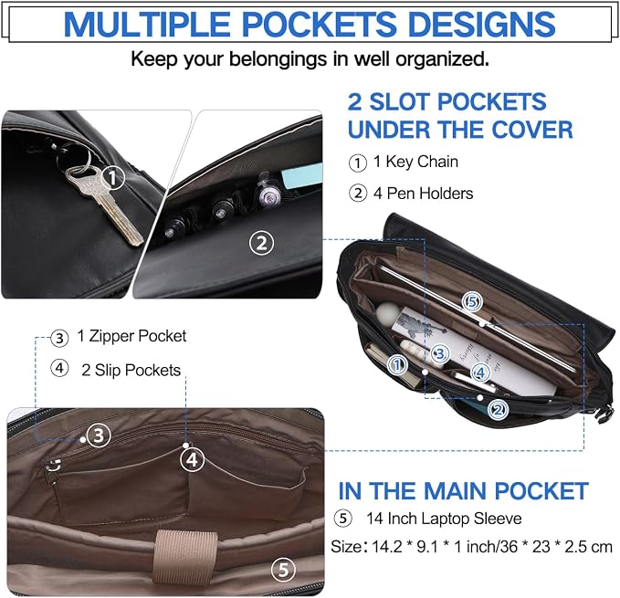 Bolso Messenger para Laptop 14 Pulgadas de Cuero Sintético Negro miniatura 4