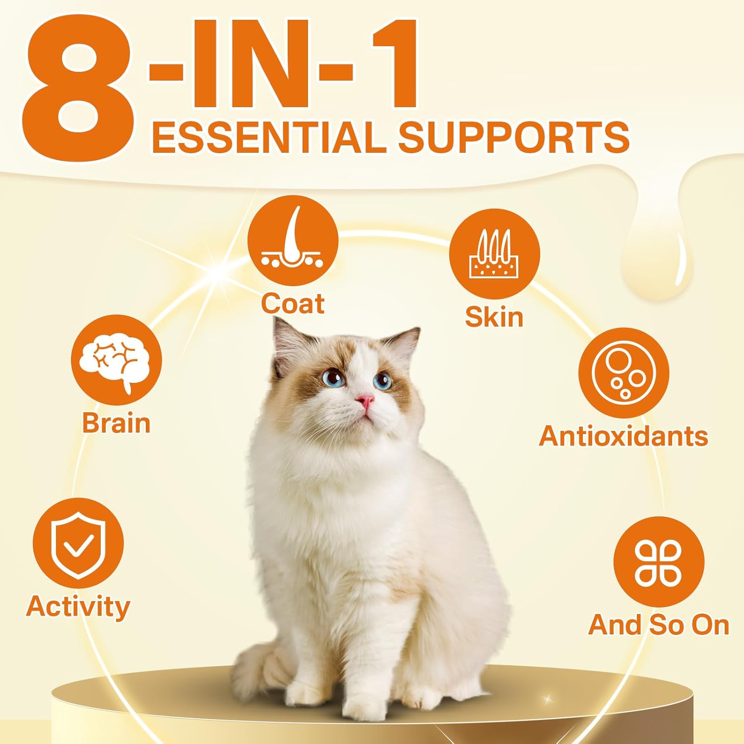 Cat Skin & Coat + Multivitamin - 500 Chews Crunchy & Creamy Cheese Core with Omega-3, Vitamins C & E, Biotin for Healthy Coat - Immune,Eye, Brain, and Bone Support for All Cats