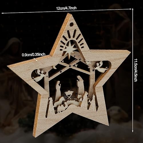 Miniatura 2 de Blulu Juego de 8 adornos navideños para decoración de belén en 3D, adorno colgante de madera cristiana para árbol de Navidad, adorno religioso de la