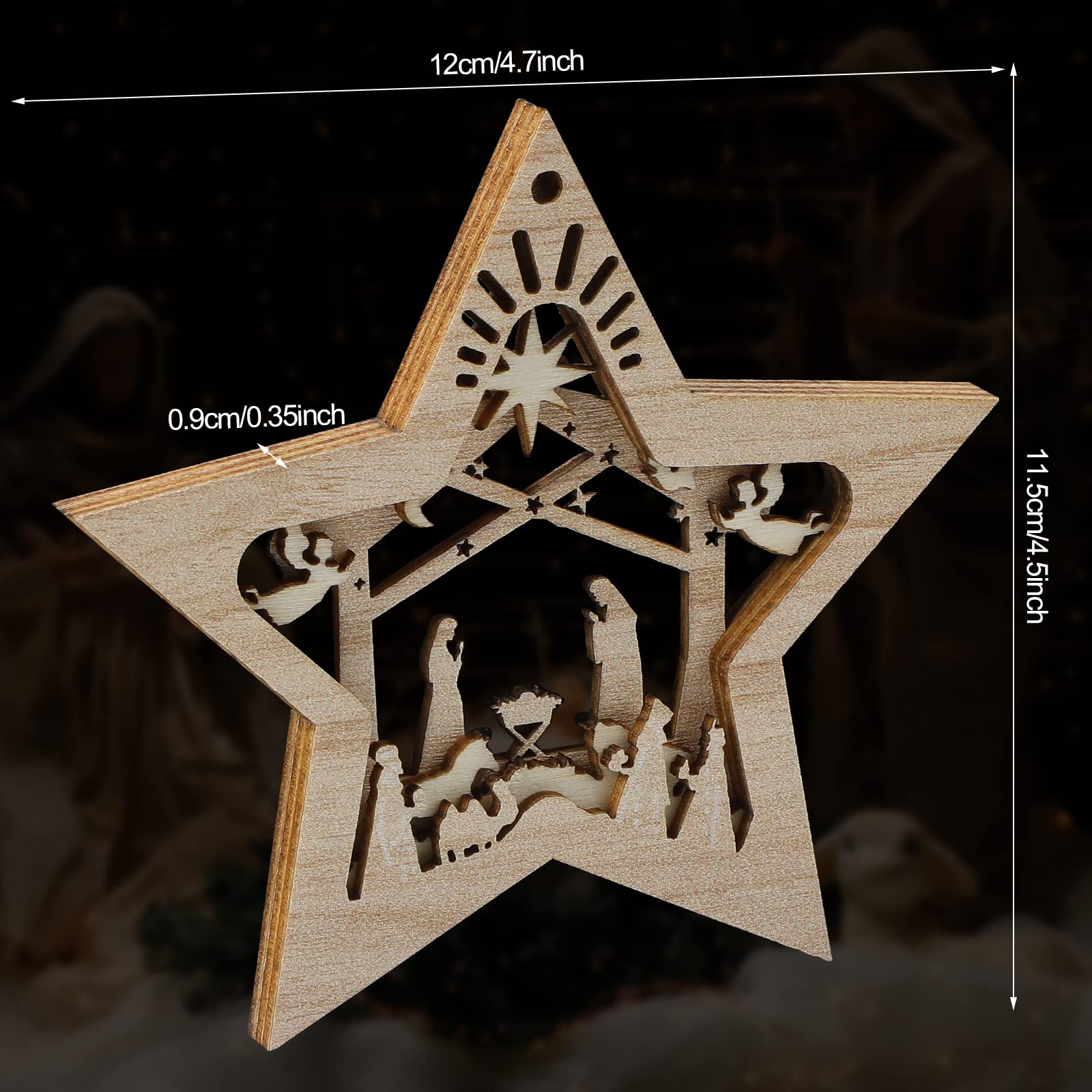 Décorations de crèche de Noël en bois à suspendre à plusieurs couches - Décoration souvenir de la naissance de Jésus - Cadeau religieux pour la famille (en forme d'étoile, 24 pièces)