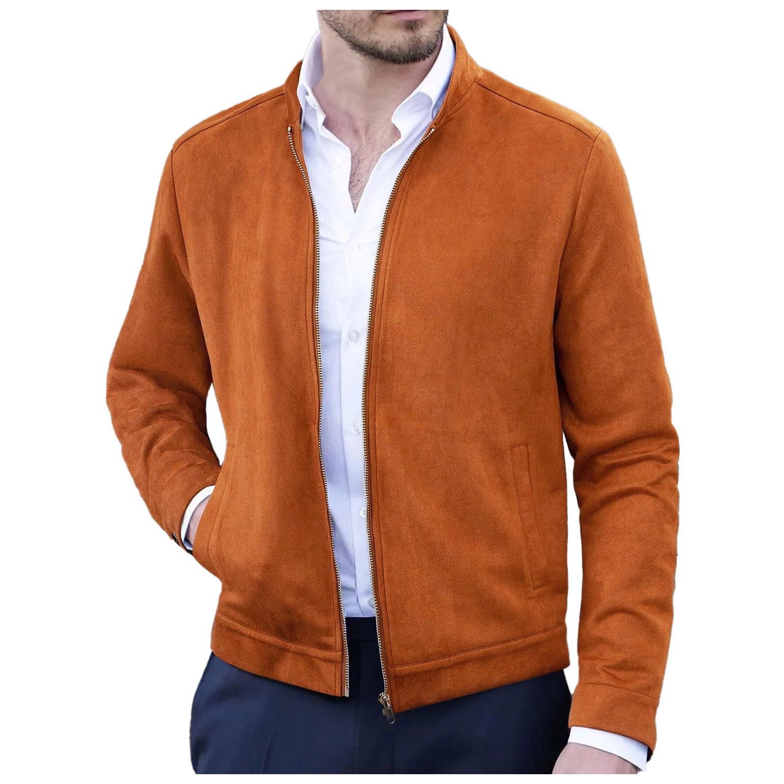 Wildlederjacke Herren Velours-Kunstleder Jacke Casual Varsity Jacke Leichte Dünne Bomberjacke Crew Jacket Trachten Hoodie Vintage Bomberjacken