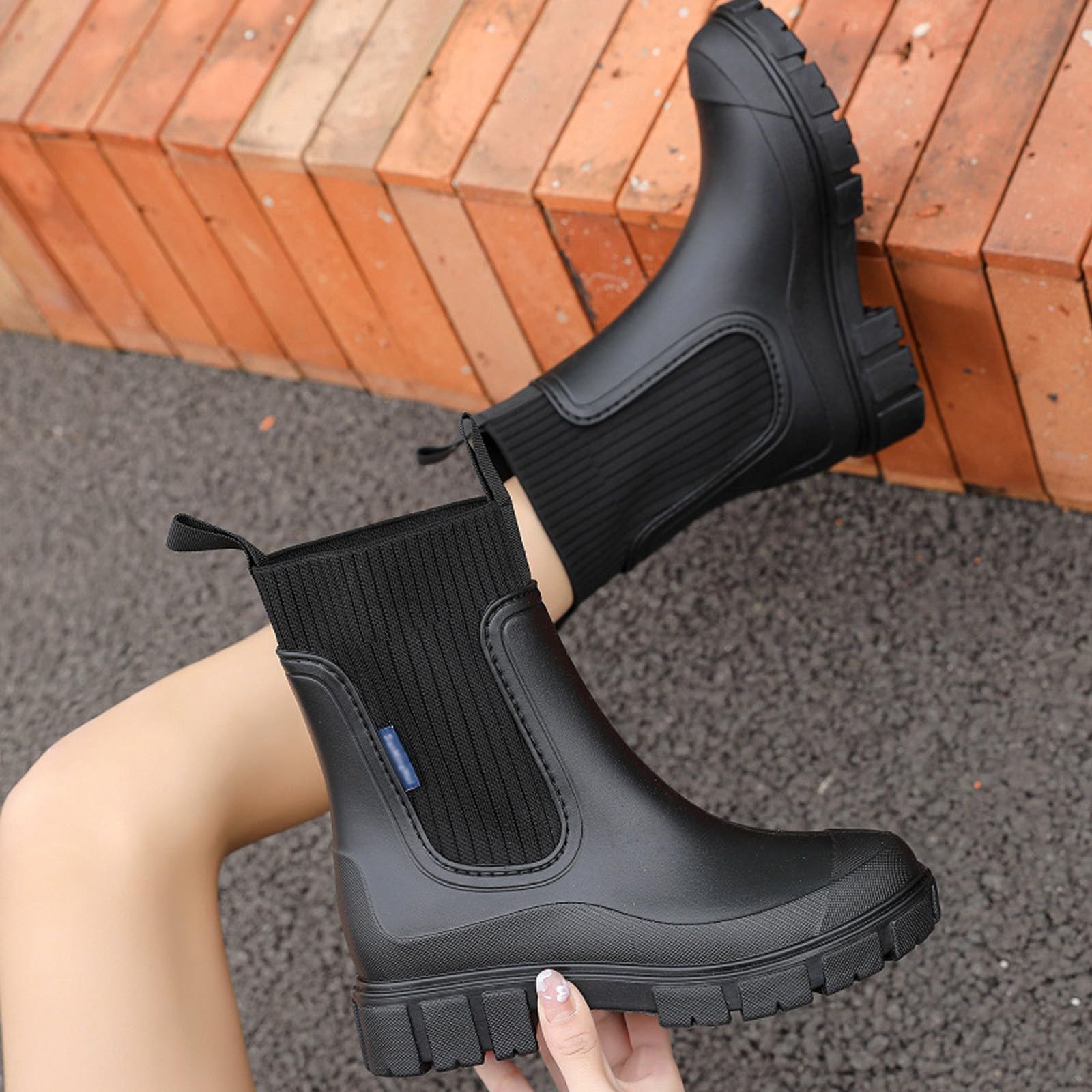 Botas de goma para mujer, botas de equitación, botas de media altura, botines para hombre, botas de equitación, botas de goma de media altura, botas de lluvia planas, impermeables, botas de