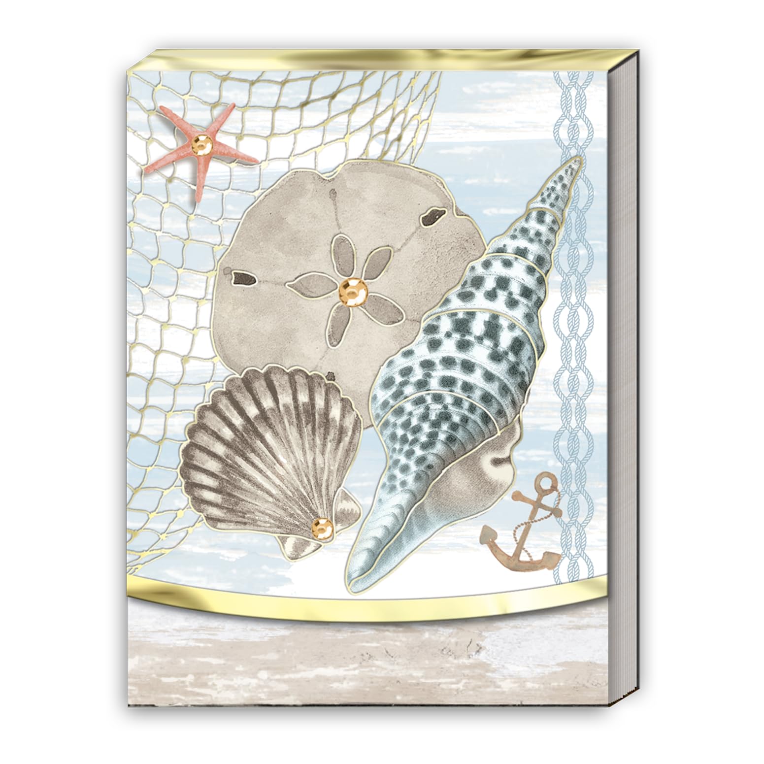 Punch Studio Pocket Note Pads - 75-Sheet Coastal Theme Notepad with Fold-Over Cover &amp; Magnet Closure, 3" x 4", Ocean Shells