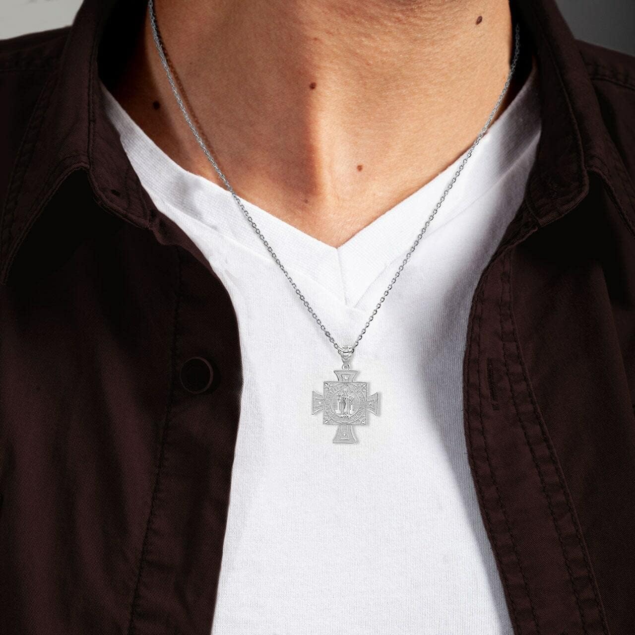Claddagh Gold San Benito Saint St Benedict of Nursia Maltese Cross .925 Sterling Silver Pendant Necklace Choice of Pendant Only or Necklace Chain Length