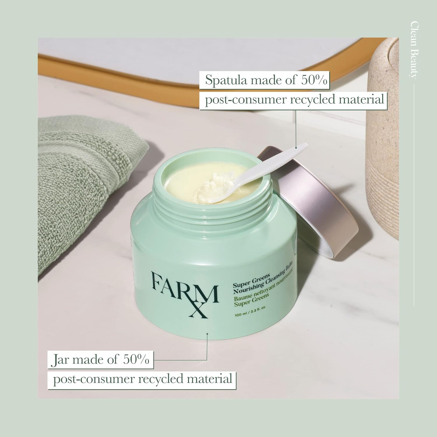 Farm Rx Super Greens Nourishing Cleansing Balm makeup remover Natural Ingredients Cleanse Skin, Remove Dirt, Debris & Makeup, hydrating for sensitive skin (100ml/3.3 fl oz)