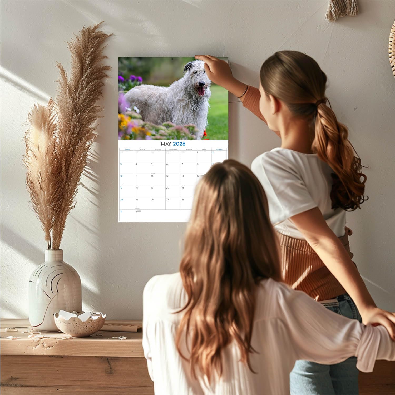 Calendario de perro lobo irlandés 2024 2025, calendario mensual de pared de raza de perro, abierto de 12 x 18 pulgadas, papel grueso que no se corre, regalo, planificador académico para profesores,