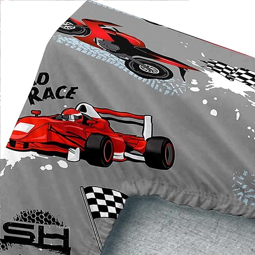 Miniatura 4 de Axolotl Juego de sábanas de auto de carreras para niños, tamaño individual, juego de sábanas de auto de carreras rojo, 4 piezas con 1 sábana bajera,