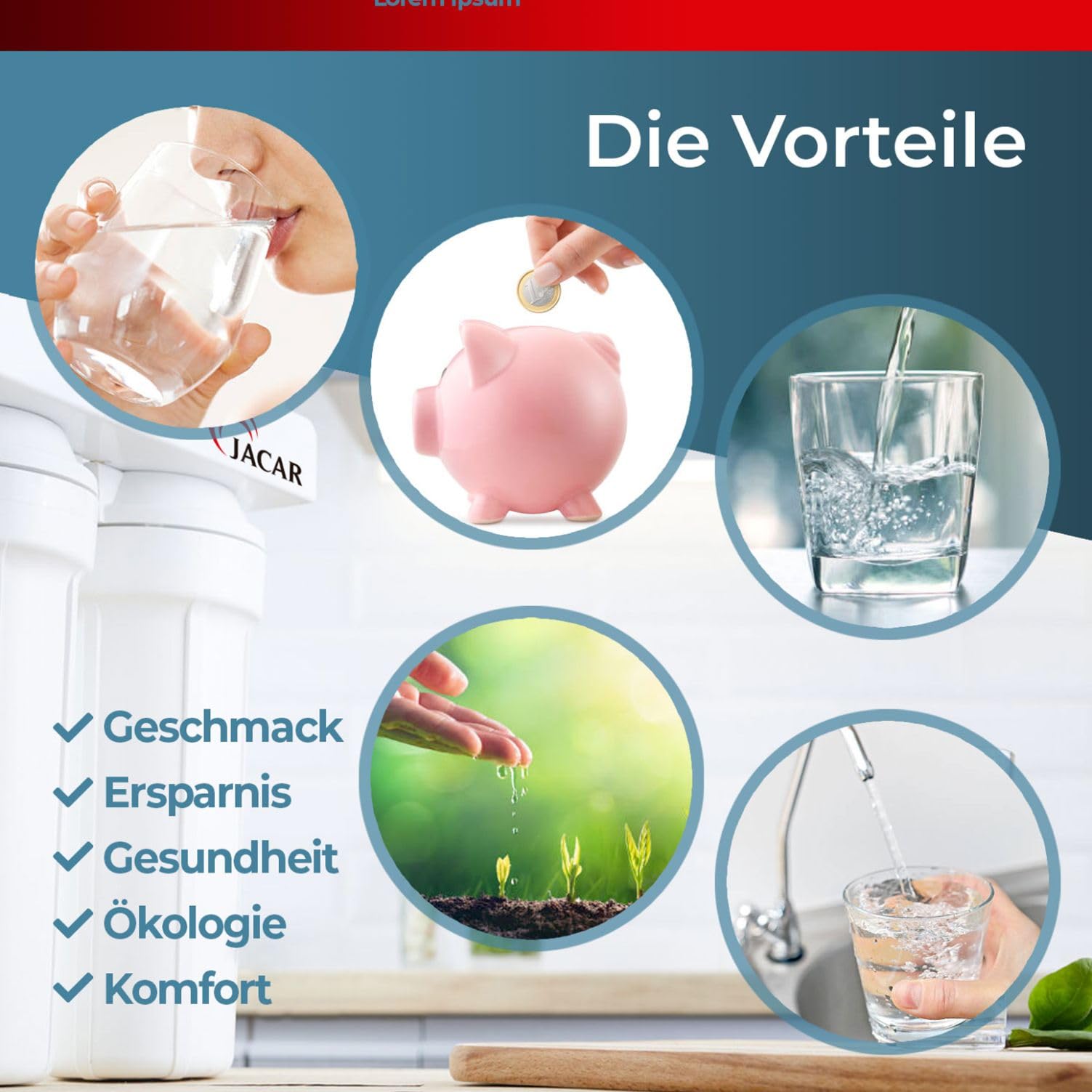 5 Stufen Umkehrosmose Filter Set mit 50 GPD Membran Osmoseanlage Filter Ersatzfilter Kompatibel 99% Systeme Osmose 10 Zoll Wasserfilter Effektive Filterleistung kokosnuss Qualität von JACAR